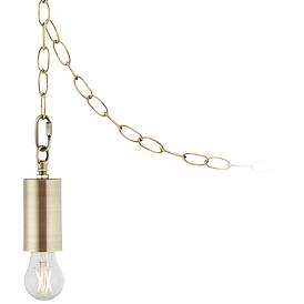 Image1 of Possini Euro Antique Brass Plug-In Swag Chandelier with Clear LED Bulb