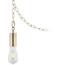Image1 of Possini Euro Antique Brass Plug-In Swag Chandelier with Edison LED Bulb