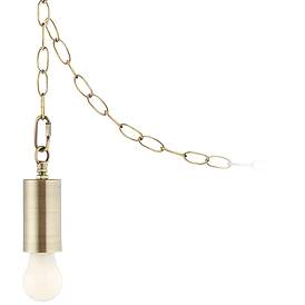 Image1 of Possini Euro Antique Brass Plug-In Swag Chandelier with Frosted LED Bulb