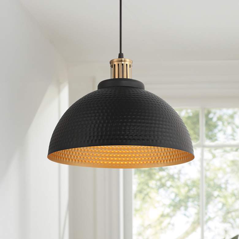 Image 1 Possini Euro Araceli 16" Wide Black and Gold Dome Metal Pendant Light