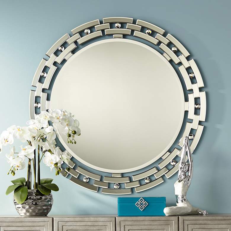 Image 1 Possini Euro Aran Glass 36 1/4 inch Round Wall Mirror