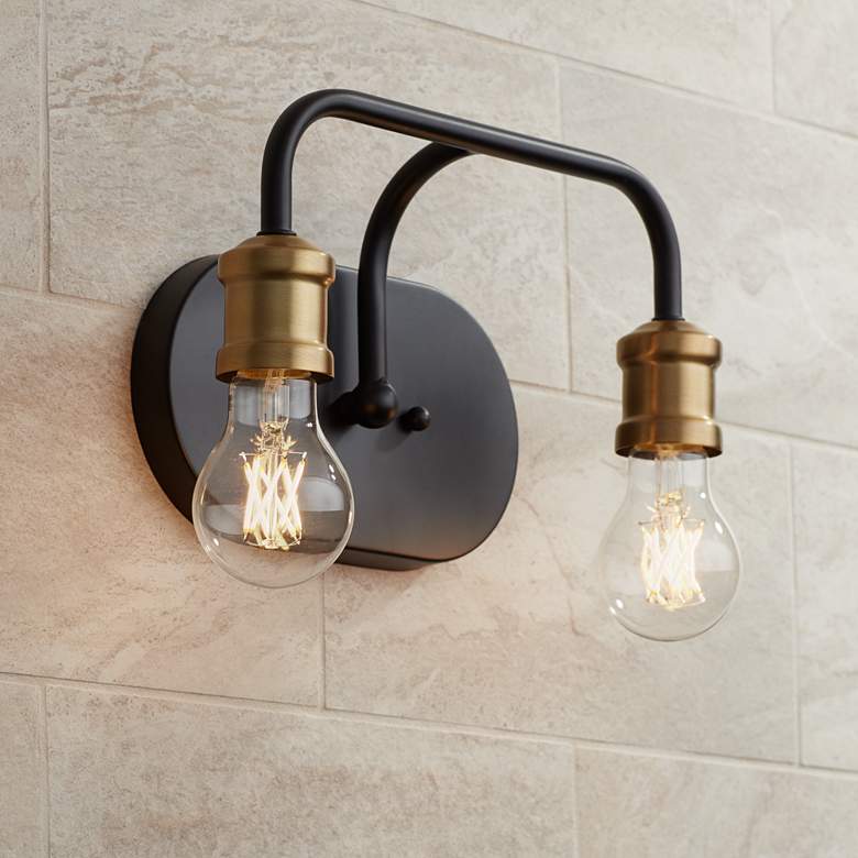 Image 1 Possini Euro Aras 10 3/4" Wide Black and Brass Bath Light