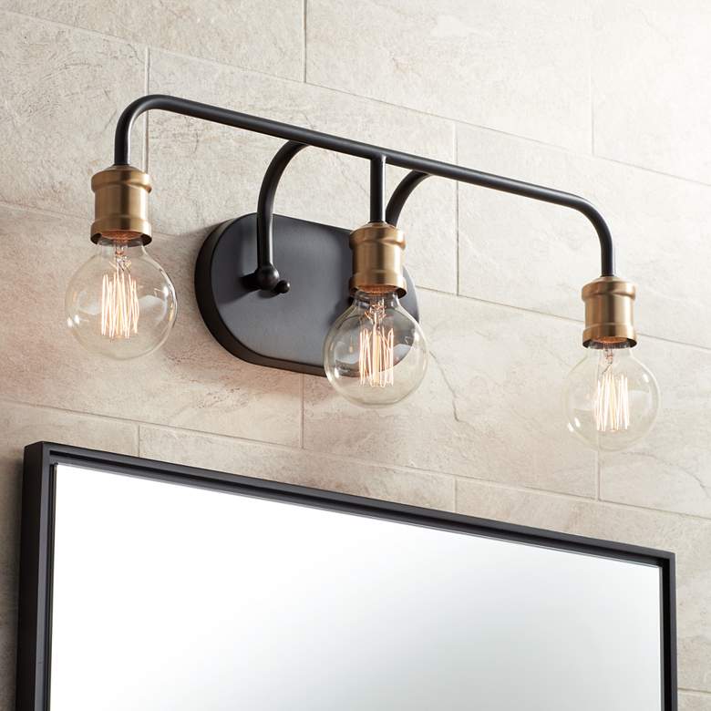 Image 1 Possini Euro Aras 20" Wide Black and Brass 3-Light Bath Light