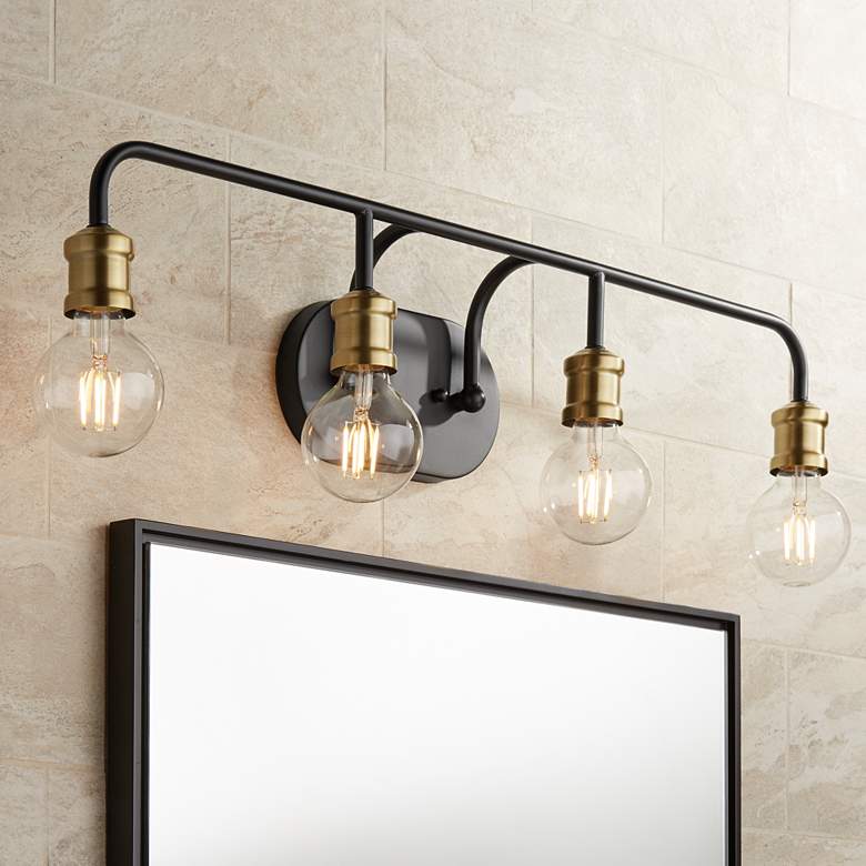 Image 1 Possini Euro Aras 28 1/2" Wide Black and Brass Bath Light