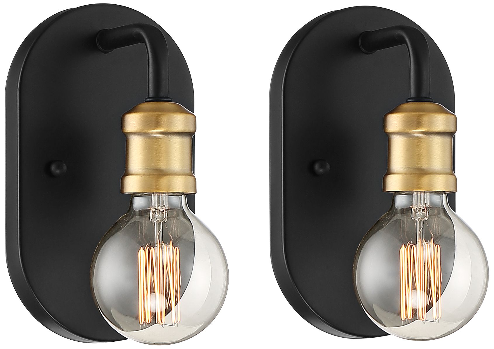Image Possini Euro Aras 8" High Black and Gold Brass Wall Sconce Set of 2