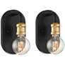 Possini Euro Aras 8" High Black and Gold Brass Wall Sconce Set of 2