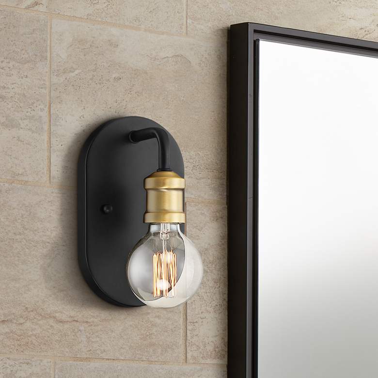 Image 1 Possini Euro Aras 8" High Black and Gold Brass Wall Sconce