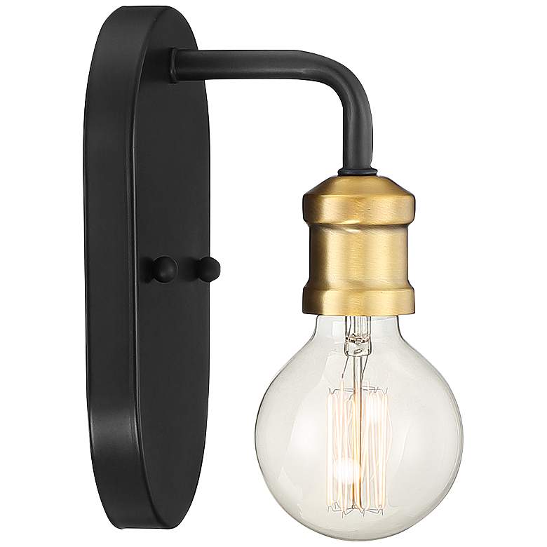 Image 6 Possini Euro Aras 8 inch High Black and Gold Brass Wall Sconce more views