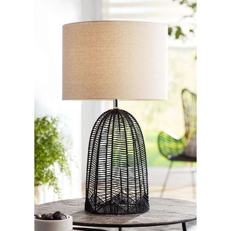 Image 1 Possini Euro Aria 29 1/2" High Open Cage Black Rope Table Lamp