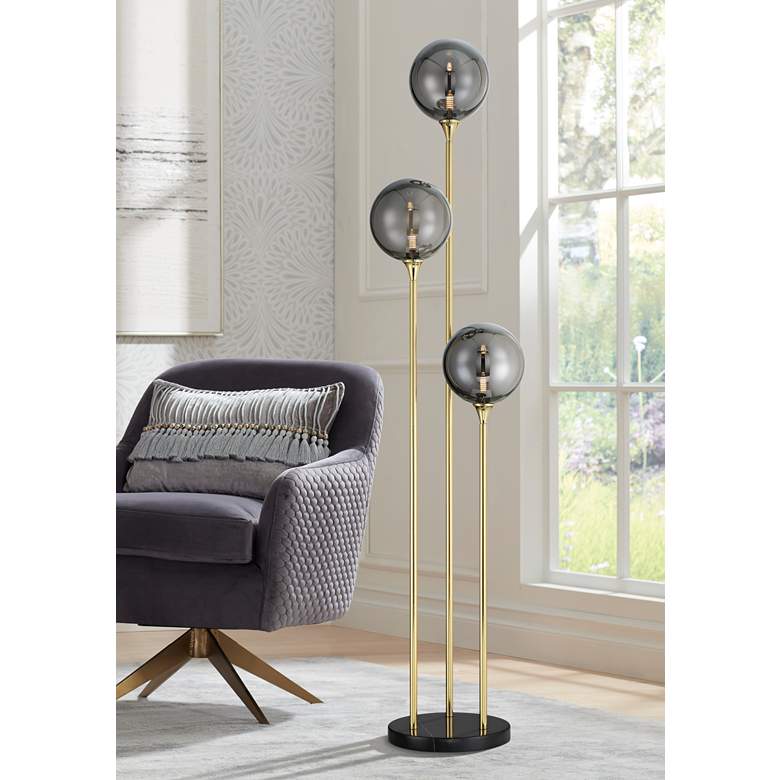 Image 2 Possini Euro Arielle 67" Brass and Gray Bubble Glass Tree Floor Lamp