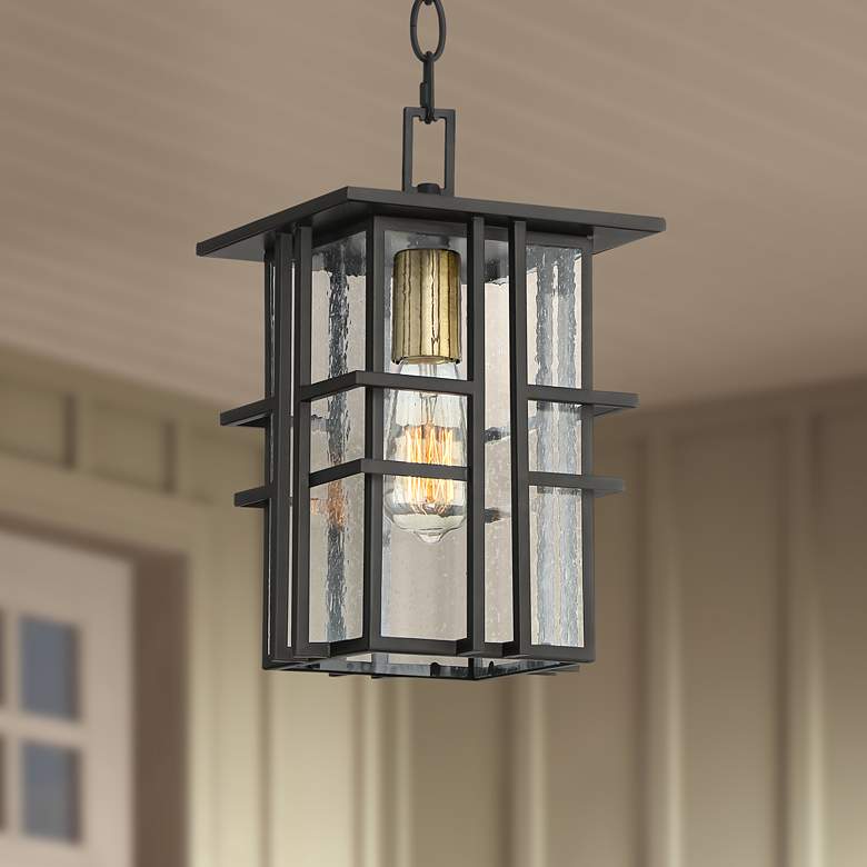 Image 1 Possini Euro Arley 12 1/2 inch High Black Outdoor Hanging Light