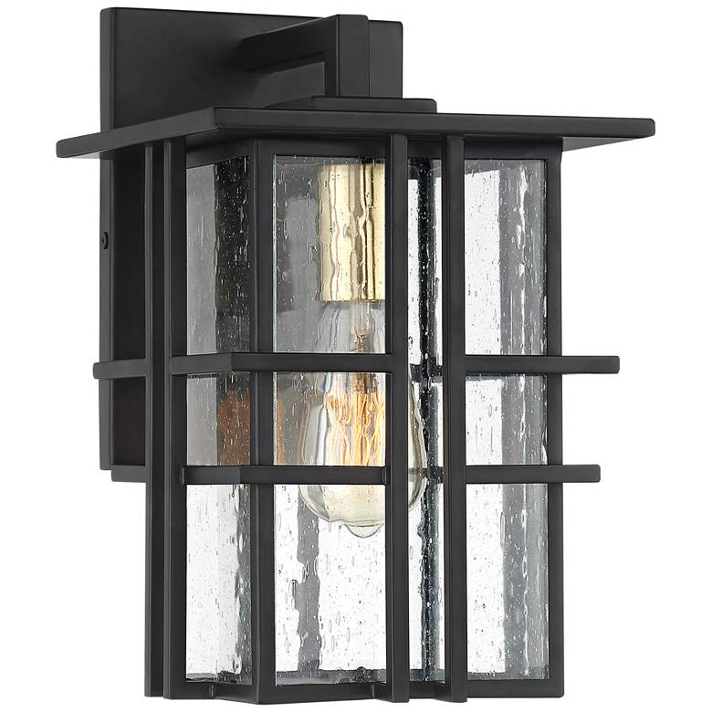 Image 2 Possini Euro Arley 12" High Black and Seeded Glass Outdoor Wall Light