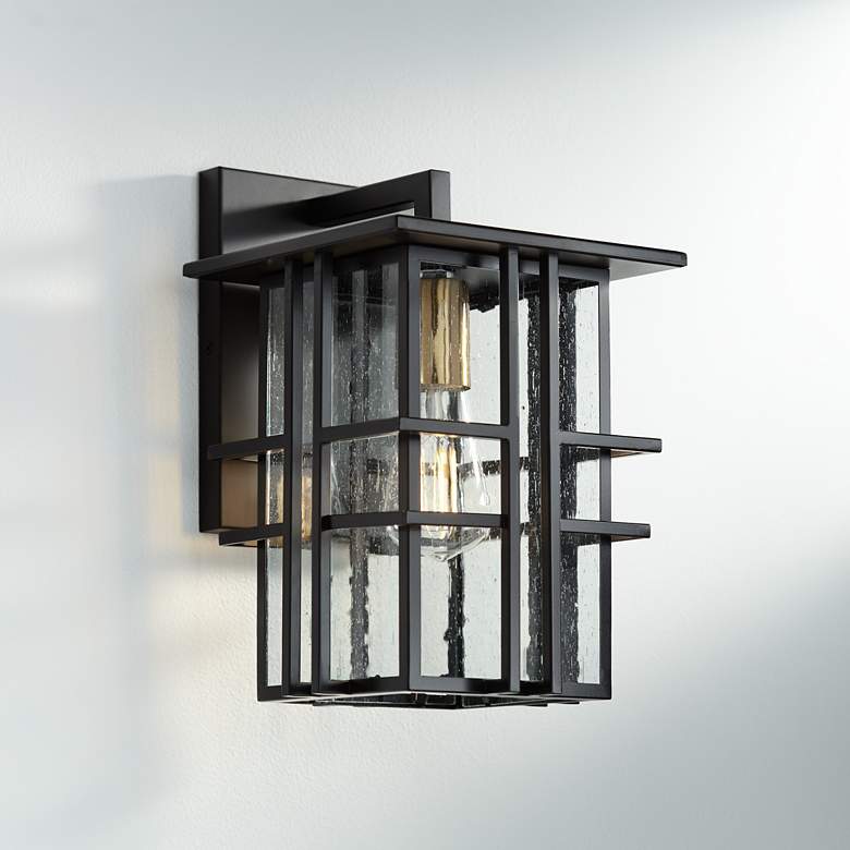 Image 1 Possini Euro Arley 12" High Black Finish Lantern Wall Sconce