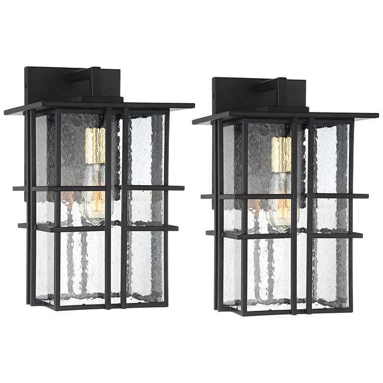 Image 3 Possini Euro Arley 16" High Black Finish Outdoor Wall Lights Set of 2