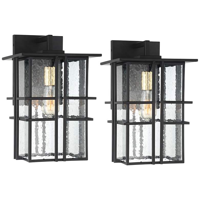 Image 2 Possini Euro Arley 16 inch High Black Finish Outdoor Wall Lights Set of 2