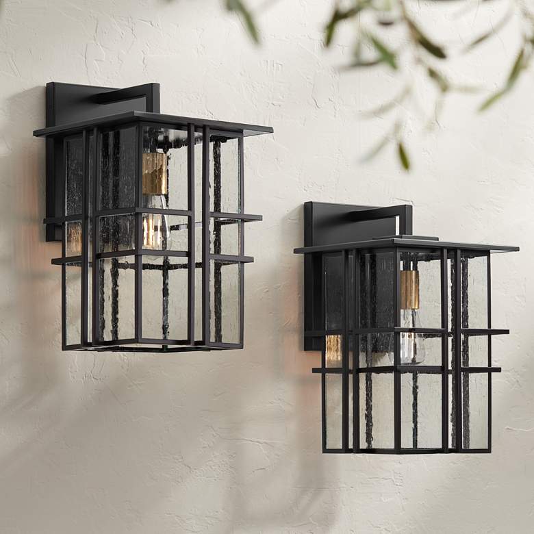 Image 2 Possini Euro Arley 16" High Black Finish Outdoor Wall Lights Set of 2