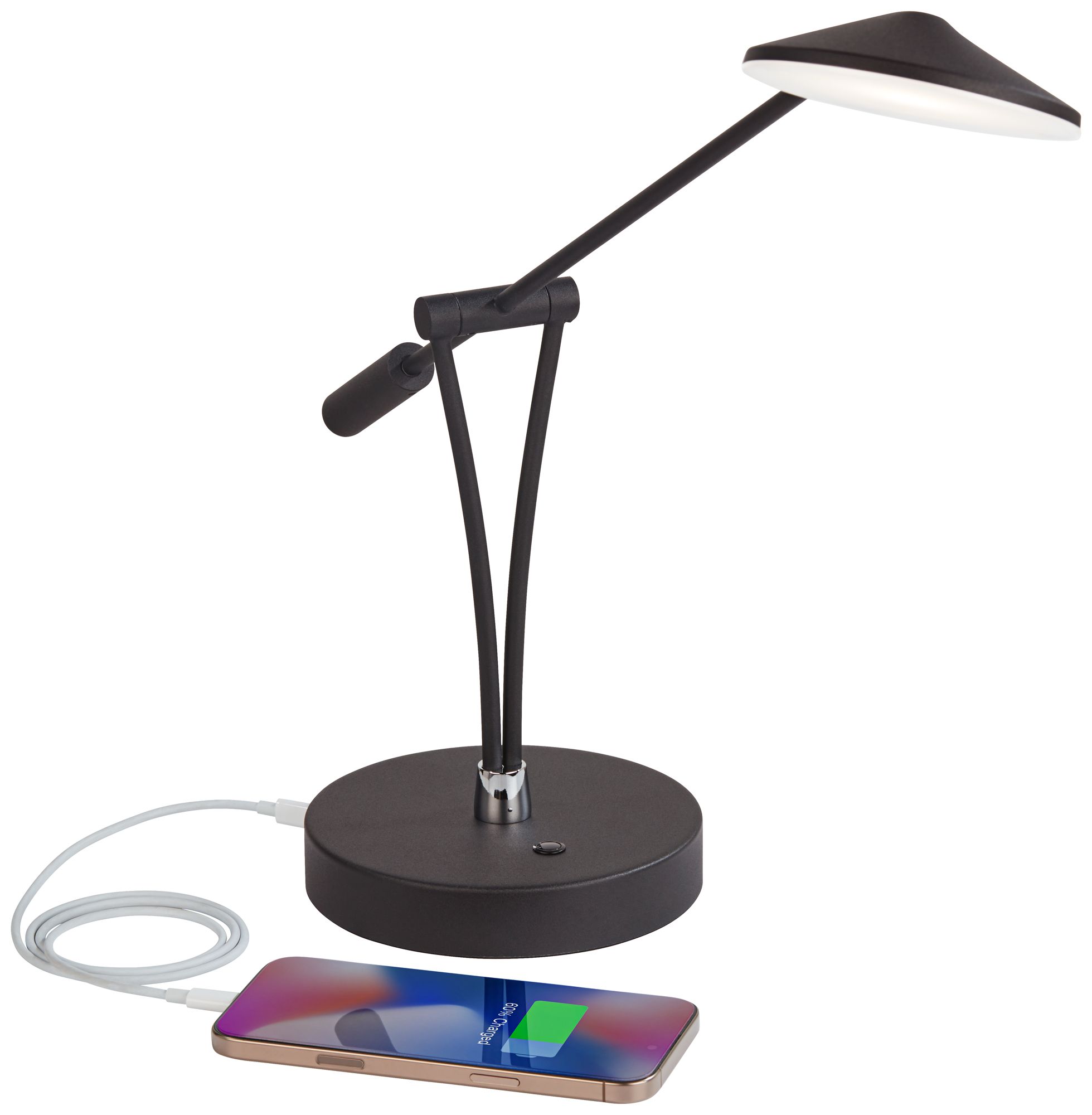 Image 3 Possini Euro Arnie Satin Black Adjustable LED USB Desk Lamps Set of 2 more views