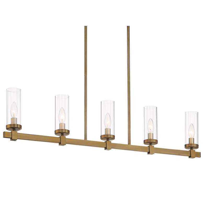 Image 1 Possini Euro Aron 40" Wide Brass Finish 5-Light Linear Island Pendant