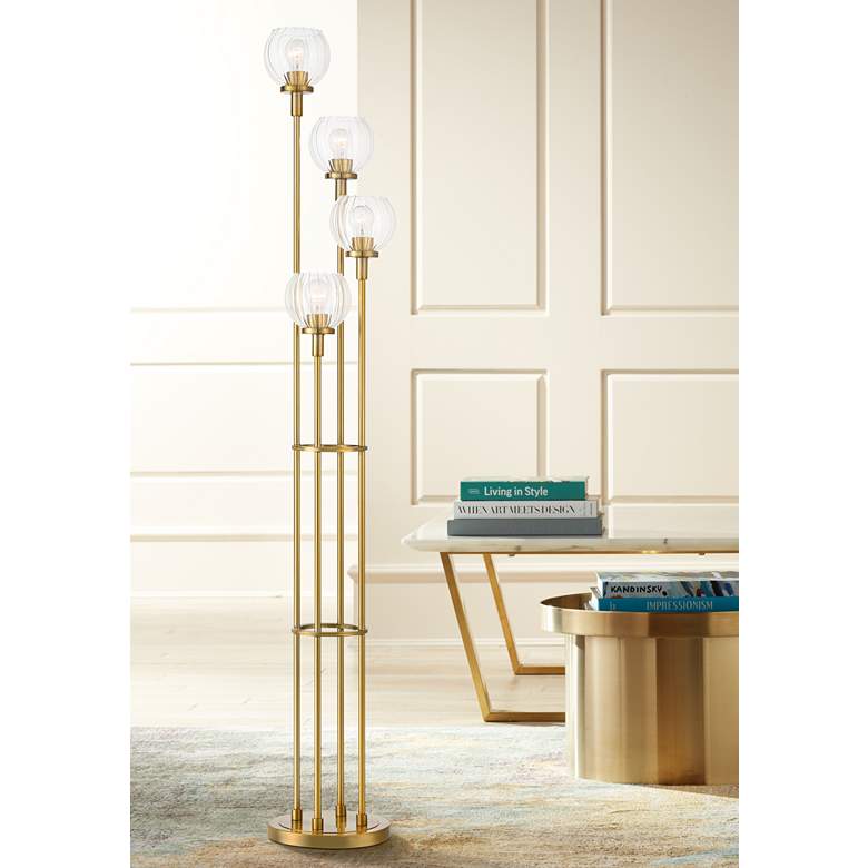 Image 1 Possini Euro Arris 4-Light Tree Floor Lamp Plated Gold Finish