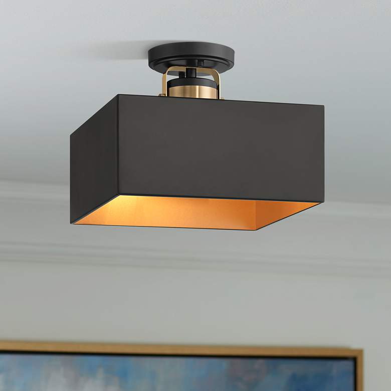 Image 1 Possini Euro Artemis 12" Wide Black and Gold 2-Light Ceiling Light