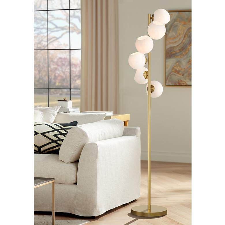 Image 1 Possini Euro Astria 67 inch Contemporary Warm Gold 6-Light Tree Floor Lamp