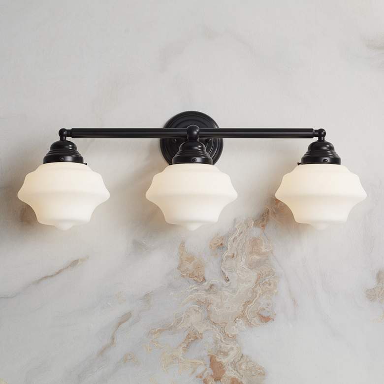 Image 7 Possini Euro Astrid 27 1/4" Wide Black 3-Light Schoolhouse Bath Light more views