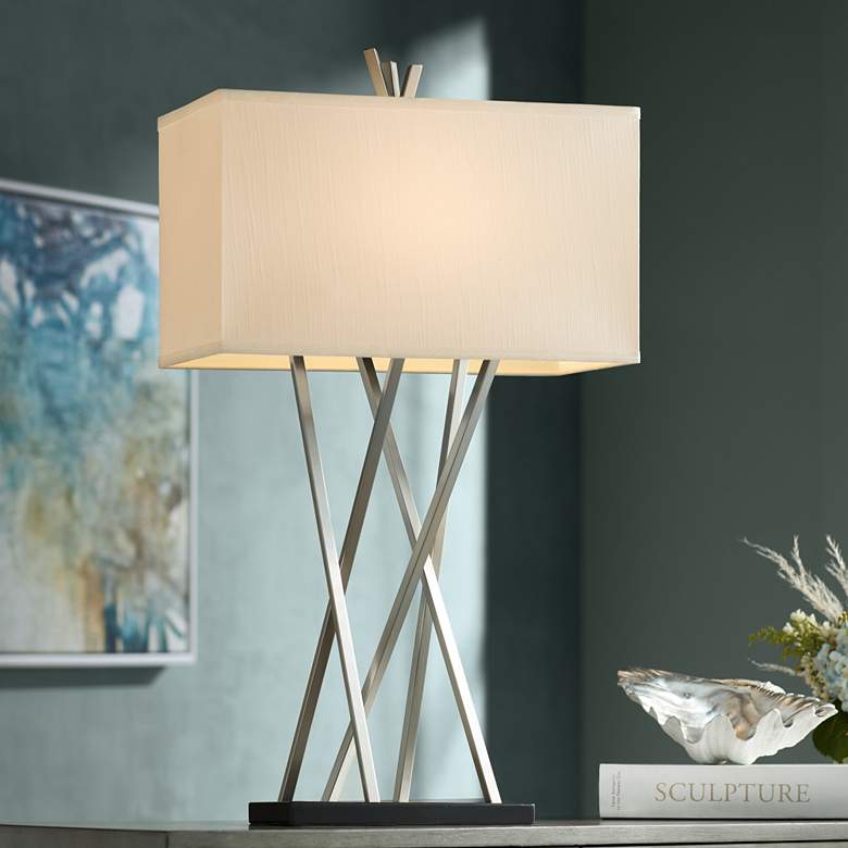 Image 1 Possini Euro Asymmetry 30 inch Nickel Modern Table Lamp with Dimmer