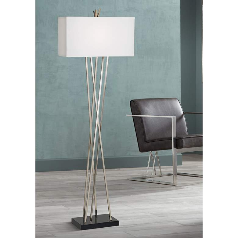 Image 1 Possini Euro Asymmetry 63 1/2 inch Brushed Nickel Modern Floor Lamp
