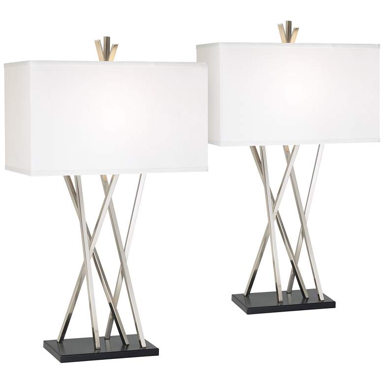 Image 2 Possini Euro Asymmetry Brushed Steel Table Lamp Set of 2