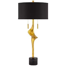 Image2 of Possini Euro Athena 35 1/2" Black Shade Gold Leaf Modern Table Lamp