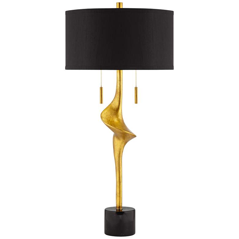 Image 2 Possini Euro Athena 35 1/2 inch Black Shade Gold Leaf Modern Table Lamp
