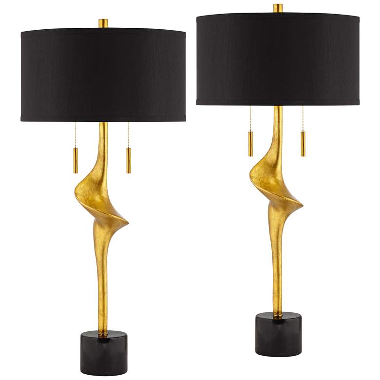 Image 2 Possini Euro Athena 35 1/2 inch Gold Leaf Modern Table Lamps Set of 2