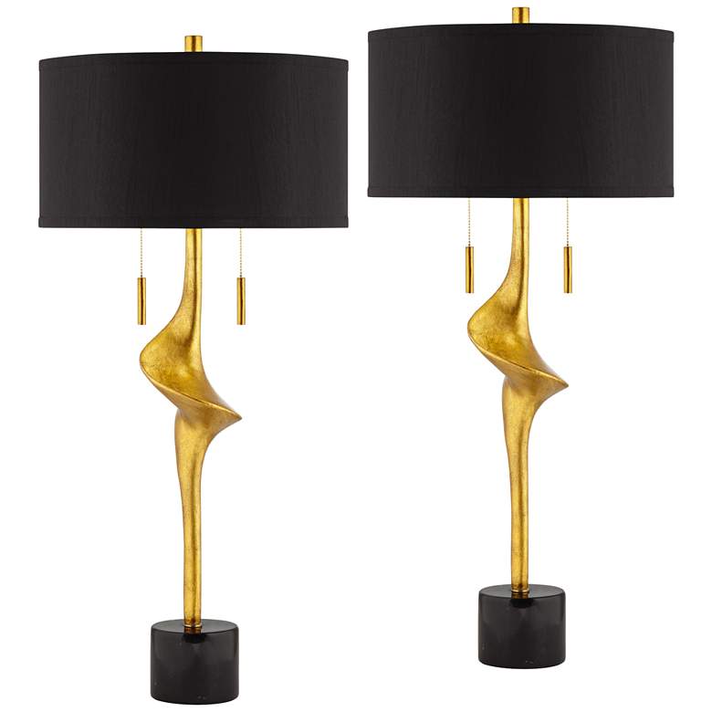 Image 2 Possini Euro Athena 35 1/2" Gold Leaf Modern Table Lamps Set of 2