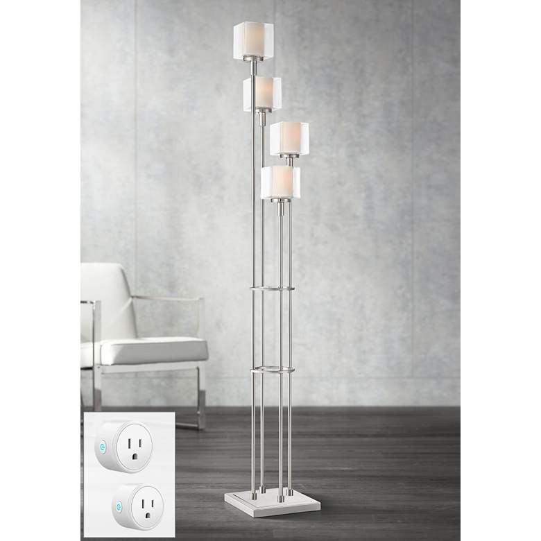 Image 1 Possini Euro Athena 72 inch Nickel 4-Light Floor Lamp with Smart Socket