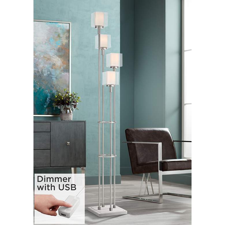 Image 1 Possini Euro Athena Brushed Nickel 4-Light Tree Floor Lamp with USB Dimmer