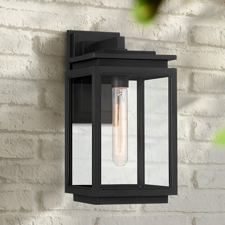 Image 1 Possini Euro Atkins 14 1/4" High Die Cast Matte Black Outdoor Light