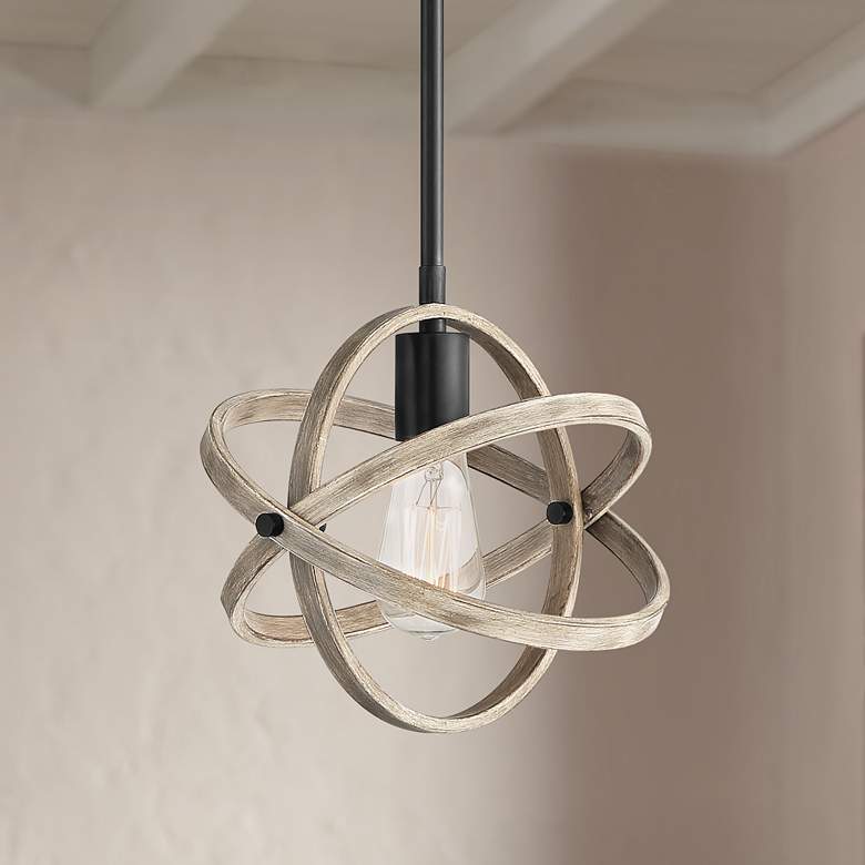 Image 1 Possini Euro Atomica 10" Wide Black and Wood Pendant Light