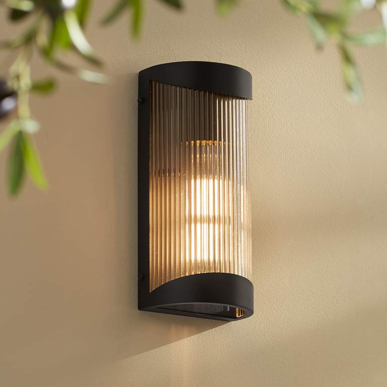 Image 1 Possini Euro August 11" High Textured Black Outdoor Wall Light