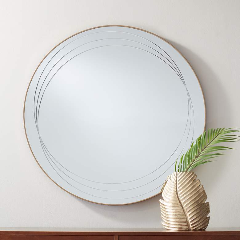 Image 1 Possini Euro Aurelia 32" Modern Iron Gold Round Wall Mirror