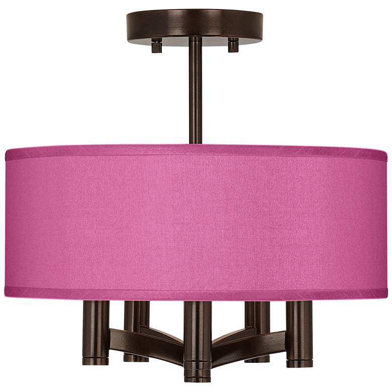 Image 1 Possini Euro Ava 14 inch Pink Faux Silk 5-Light Bronze Ceiling Light