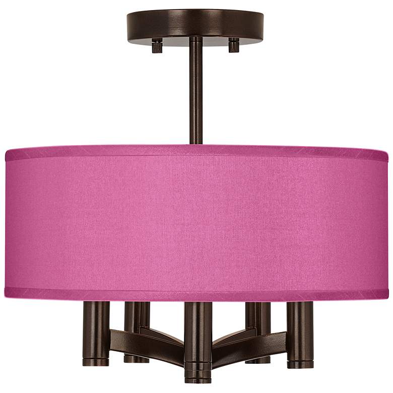 Image 1 Possini Euro Ava 14" Pink Faux Silk 5-Light Bronze Ceiling Light