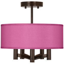 Possini Euro Ava 14&quot; Pink Faux Silk 5-Light Bronze Ceiling Light