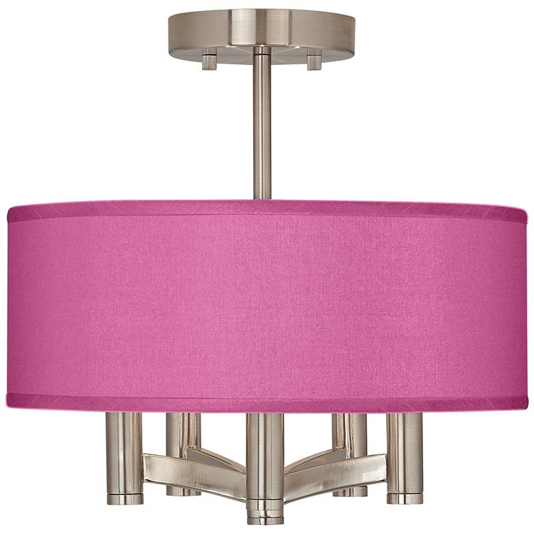 Image 1 Possini Euro Ava 14" Pink Faux Silk 5-Light Nickel Ceiling Light