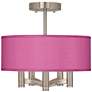 Possini Euro Ava 14" Pink Faux Silk 5-Light Nickel Ceiling Light