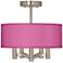 Possini Euro Ava 14" Pink Faux Silk 5-Light Nickel Ceiling Light