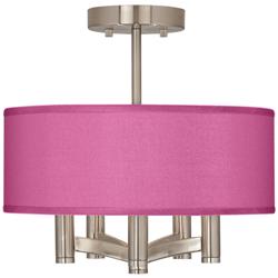 Possini Euro Ava 14&quot; Pink Faux Silk 5-Light Nickel Ceiling Light