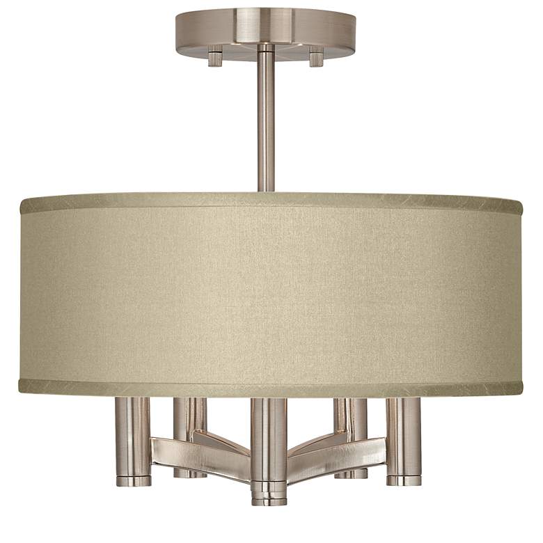 Image 1 Possini Euro Ava 14" Sesame Faux Silk 5-Light Nickel Ceiling Light