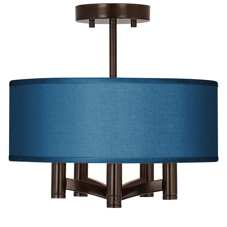Image 1 Possini Euro Ava 14" Wide Blue Faux Silk 5-Light Bronze Ceiling Light