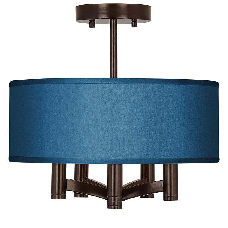 Image 1 Possini Euro Ava 14 inch Wide Blue Faux Silk 5-Light Bronze Ceiling Light