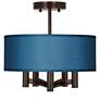 Possini Euro Ava 14" Wide Blue Faux Silk 5-Light Bronze Ceiling Light